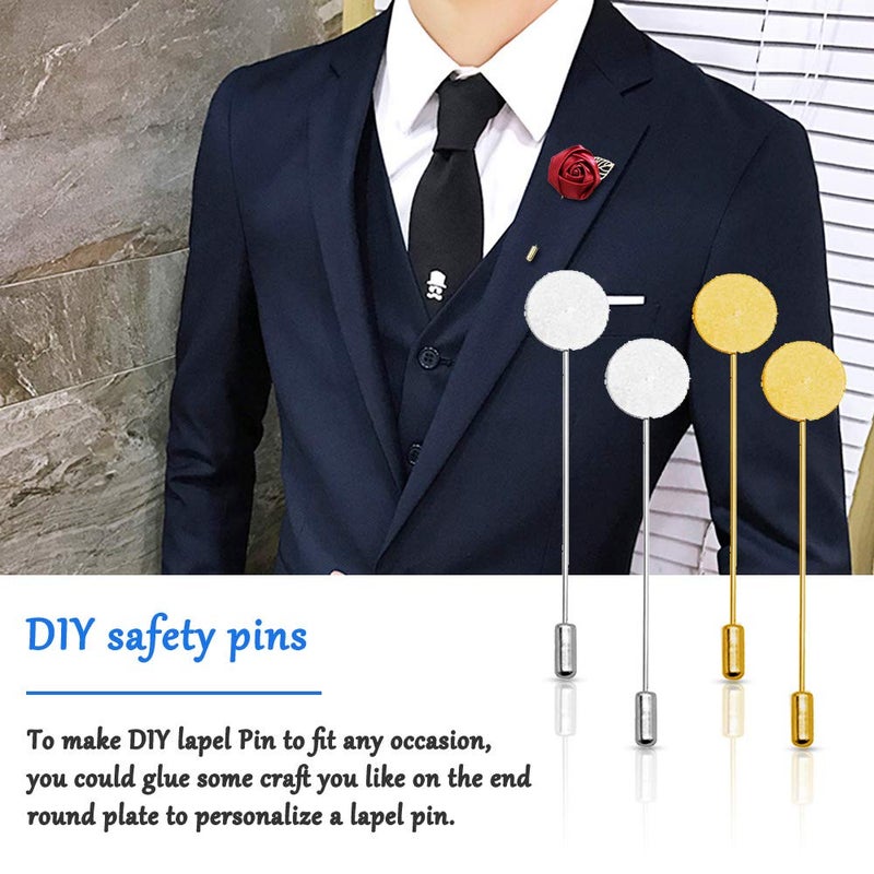 Oubaka 60Pcs Flat Round Tray Lapel Pin,Stainless Steel Safety Pins Stick Pins Brooch Pin Needle Suit Tie Hat pin Scarf Badge for DIY Costume Jewelry Making Accessories - Image 3